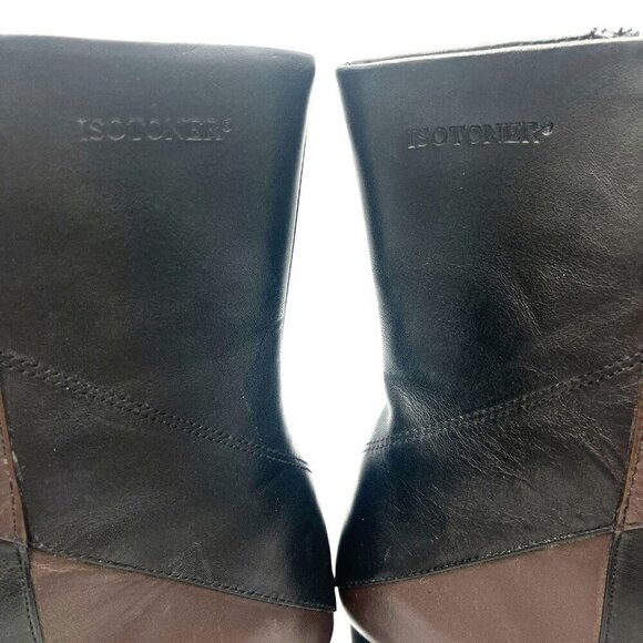 Isotoner Womens Patchwork Leather Ankle Boots Size 8 Platform Block Heel Y2K 90s - Picture 9 of 16